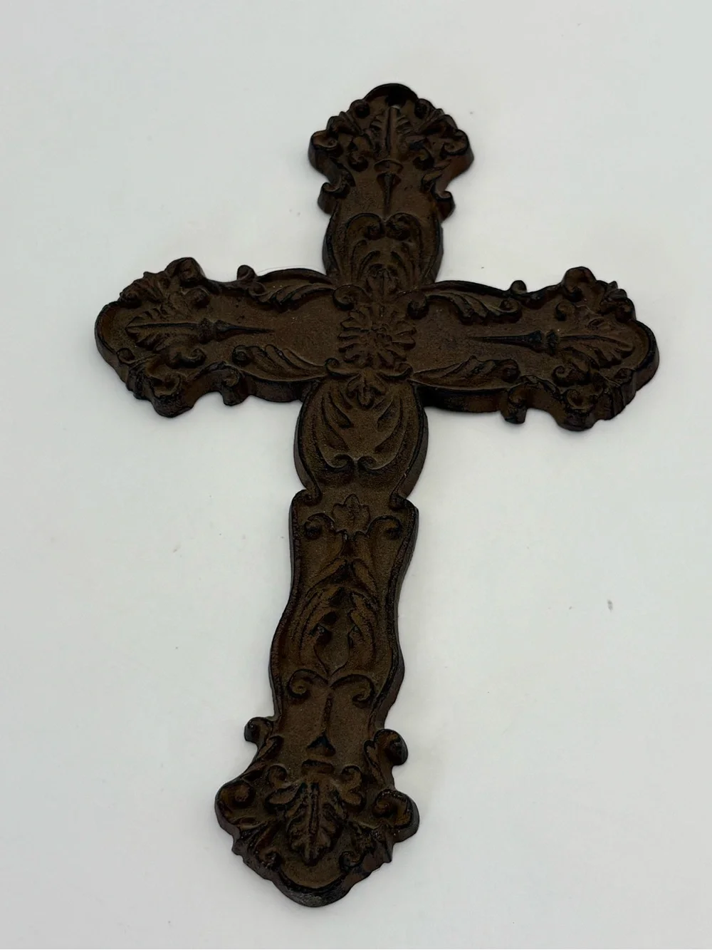 Vintage Ornate Wrought Iron Wall Cross in Rustic Brownish Color